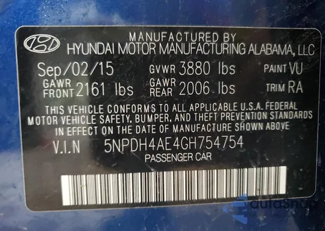 2016 Hyundai Elantra Se из США, поврежденный, VIN 5NPDH4AE4GH754754